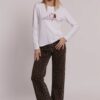 Jeans palazzo da donna marchio Mimì Muà Firenze colore cammello con stampa animalier leopardata e cuciture a contrasto su Origami Store