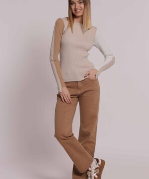 Jeans da donna a sigaretta marchio Mimì Muà Firenze colore cammello in cotone stretch con vita regular su Origami Store