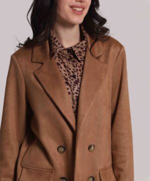 Alternative view of Mimì Muà Firenze – Giacca Lunga "Beige" in Jersey Effetto Camoscio Made in Italy