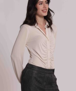 Mimì Muà Firenze – Camicia "Burro" in Viscosa Stretch Made in Italy con Drappeggio Frontale - immagine 4