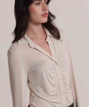 Alternative view of Mimì Muà Firenze – Camicia "Burro" in Viscosa Stretch Made in Italy con Drappeggio Frontale