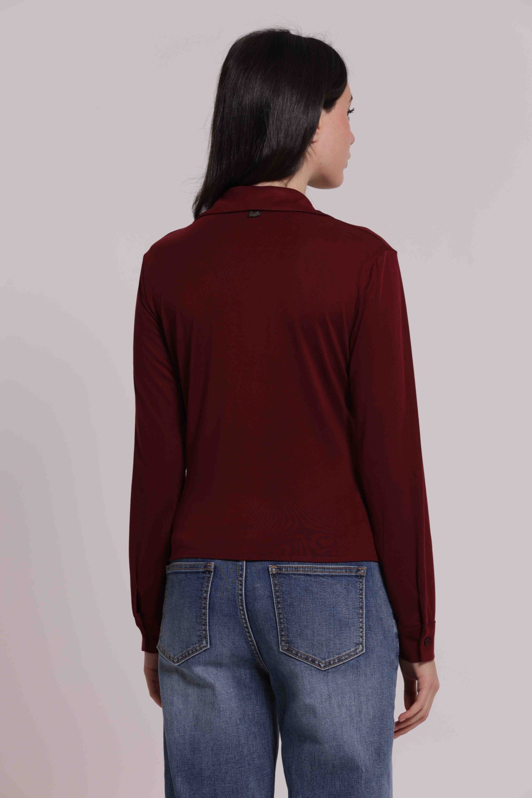 Mimì Muà Firenze – Camicia "Bordeaux" in Viscosa Stretch Made in Italy con Drappeggio Frontale - immagine 4