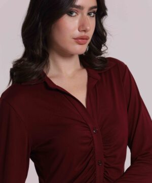 Alternative view of Mimì Muà Firenze – Camicia "Bordeaux" in Viscosa Stretch Made in Italy con Drappeggio Frontale