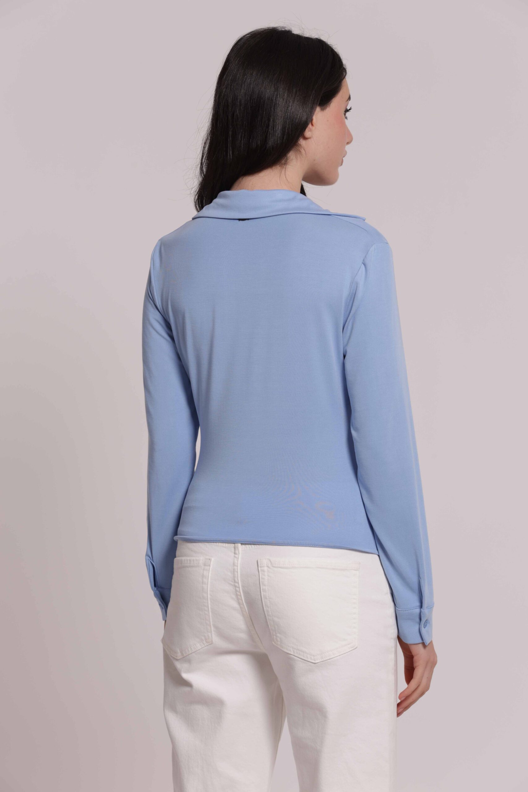 Mimì Muà Firenze – Camicia "Azzurro" in Viscosa Stretch Made in Italy con Drappeggio Frontale - immagine 4