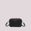 Borsa a tracolla da donna modello camera bag marchio Mimì Muà Firenze colore nero in similpelle effetto grana naturale con cuciture a vista e dettagli dorati su Origami Store
