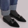 Mocassino a punta da donna marchio Mimì Muà Firenze colore nero in ecopelle con morsetto metallico argentato su Origami Store