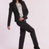 Pantalone a sigaretta da donna colore grigio piombo marchio Mimì Muà Firenze in tessuto tecnico stretch Made in Italy con piega stirata su Origami Store