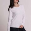 T-shirt da donna marchio Mimì Muà Firenze colore bianco in cotone stretch a maniche lunghe con ricamo posteriore a rilievo gatto su Origami Store