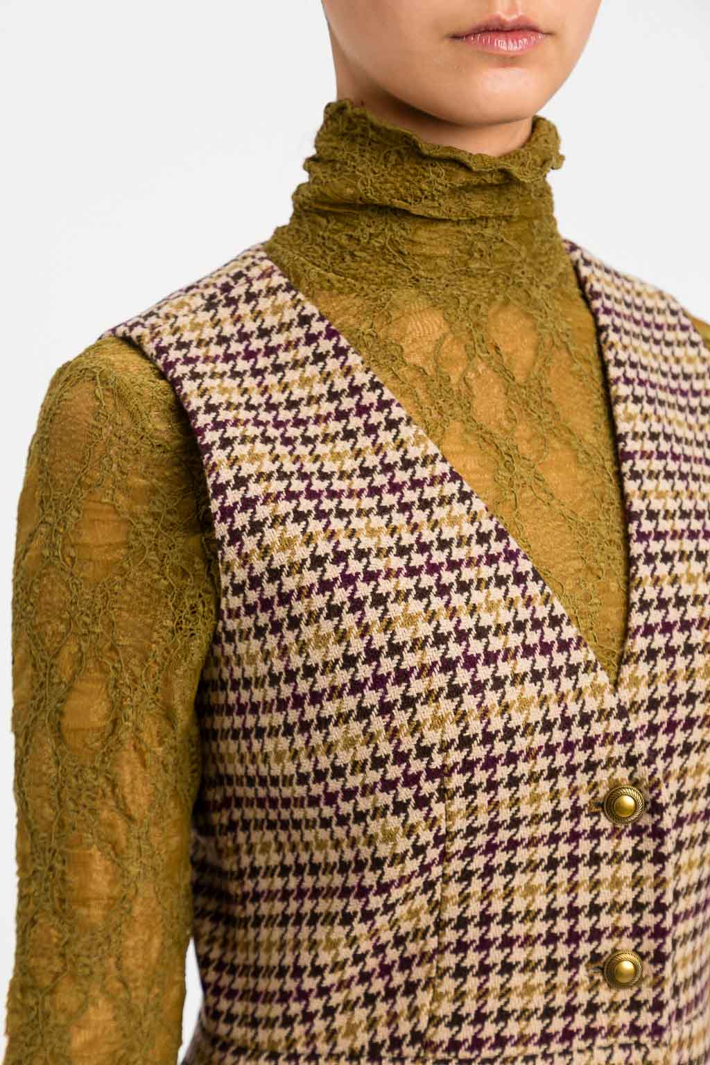 Twinset – Abito Corto Chemisier "Pied-de-Poule Multicolor" in Misto Lana Jacquard - immagine 2
