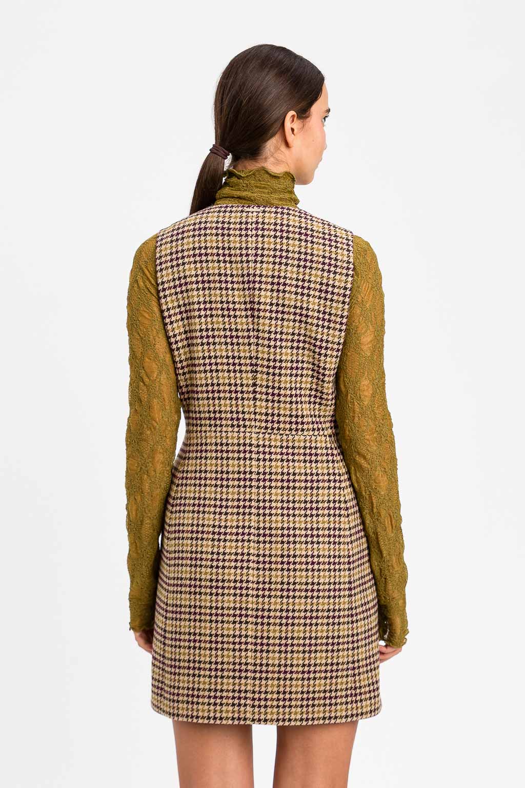 Twinset – Abito Corto Chemisier "Pied-de-Poule Multicolor" in Misto Lana Jacquard - immagine 3