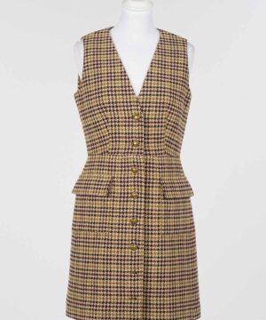 Twinset – Abito Corto Chemisier "Pied-de-Poule Multicolor" in Misto Lana Jacquard - immagine 4