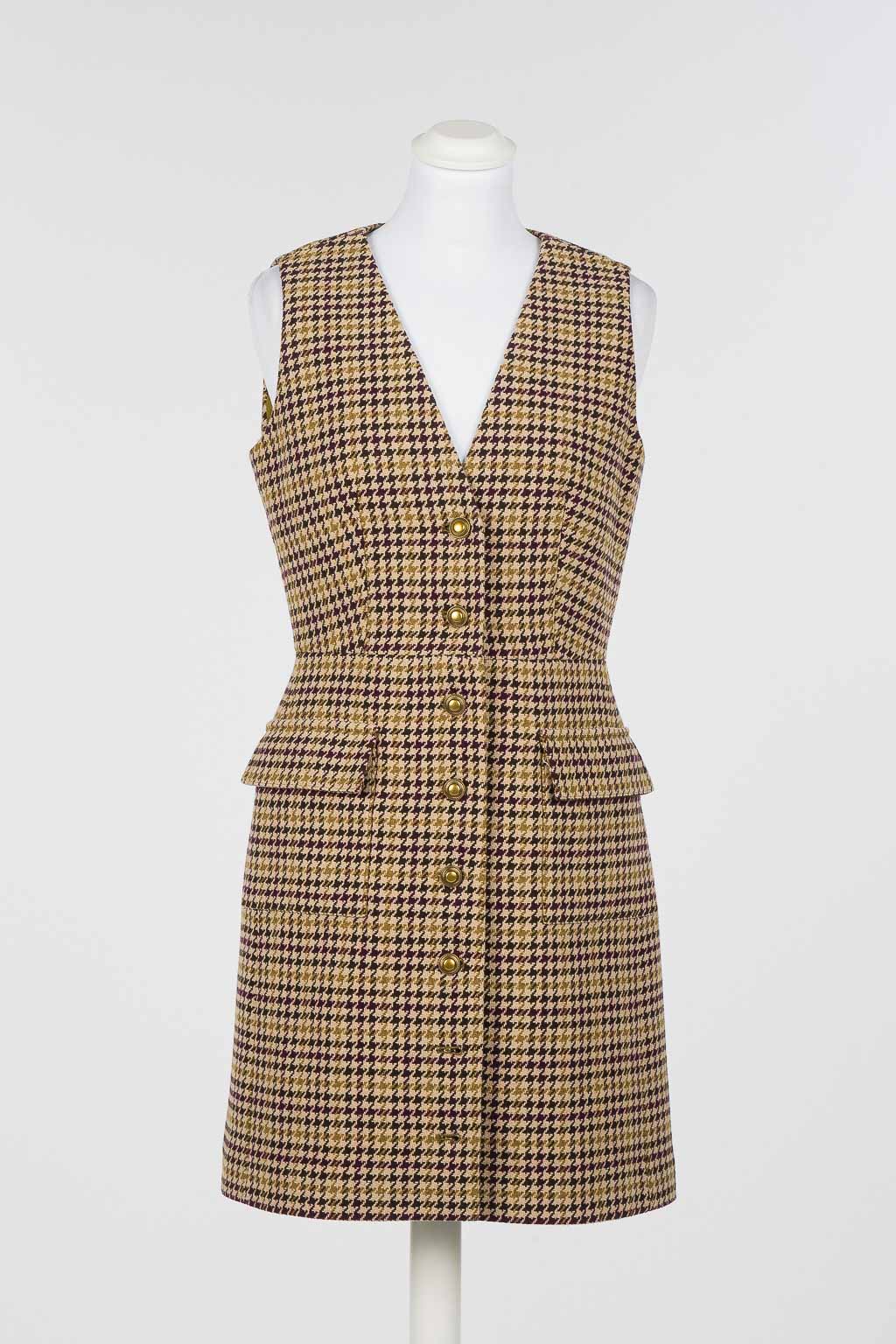 Twinset – Abito Corto Chemisier "Pied-de-Poule Multicolor" in Misto Lana Jacquard - immagine 4