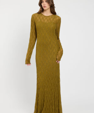 Abito lungo da sera da donna marchio TWINSET colore shiny oil in pizzo stretch con sottoveste rimovibile su Origami Store
