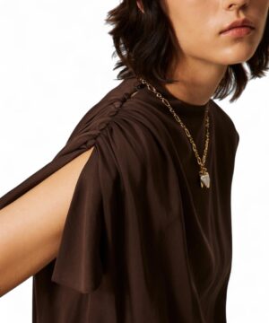 Alternative view of TWINSET – Abito Midi "Mocha" in Raso con Spacco