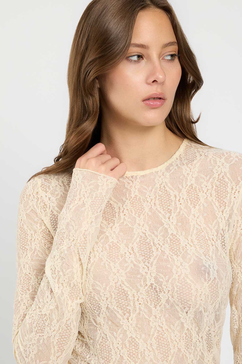 TWINSET – Body "Madreperla" in Pizzo Traforato con Girocollo - immagine 2