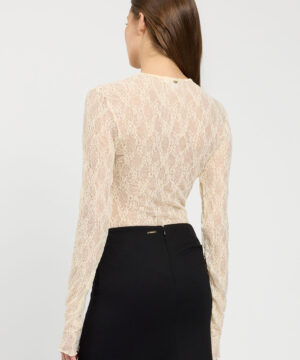 TWINSET – Body "Madreperla" in Pizzo Traforato con Girocollo - immagine 3