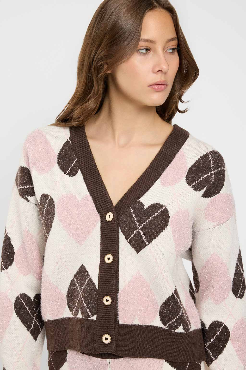 TWINSET – Cardigan "Jacquard Cuore" in Maglia Piquet - immagine 2
