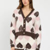 Cardigan da donna in maglia marchio TWINSET con lavorazione jacquard piquet motivo cuori e check su Origami Store