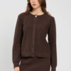 Cardigan da donna in maglia marchio TWINSET colore mocha lavorato a punto piquet con primo bottone in metallo smaltato su Origami Store