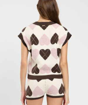 TWINSET – Gilet "Jacquard Cuore" in Maglia Piquet a Disegno Check - immagine 3