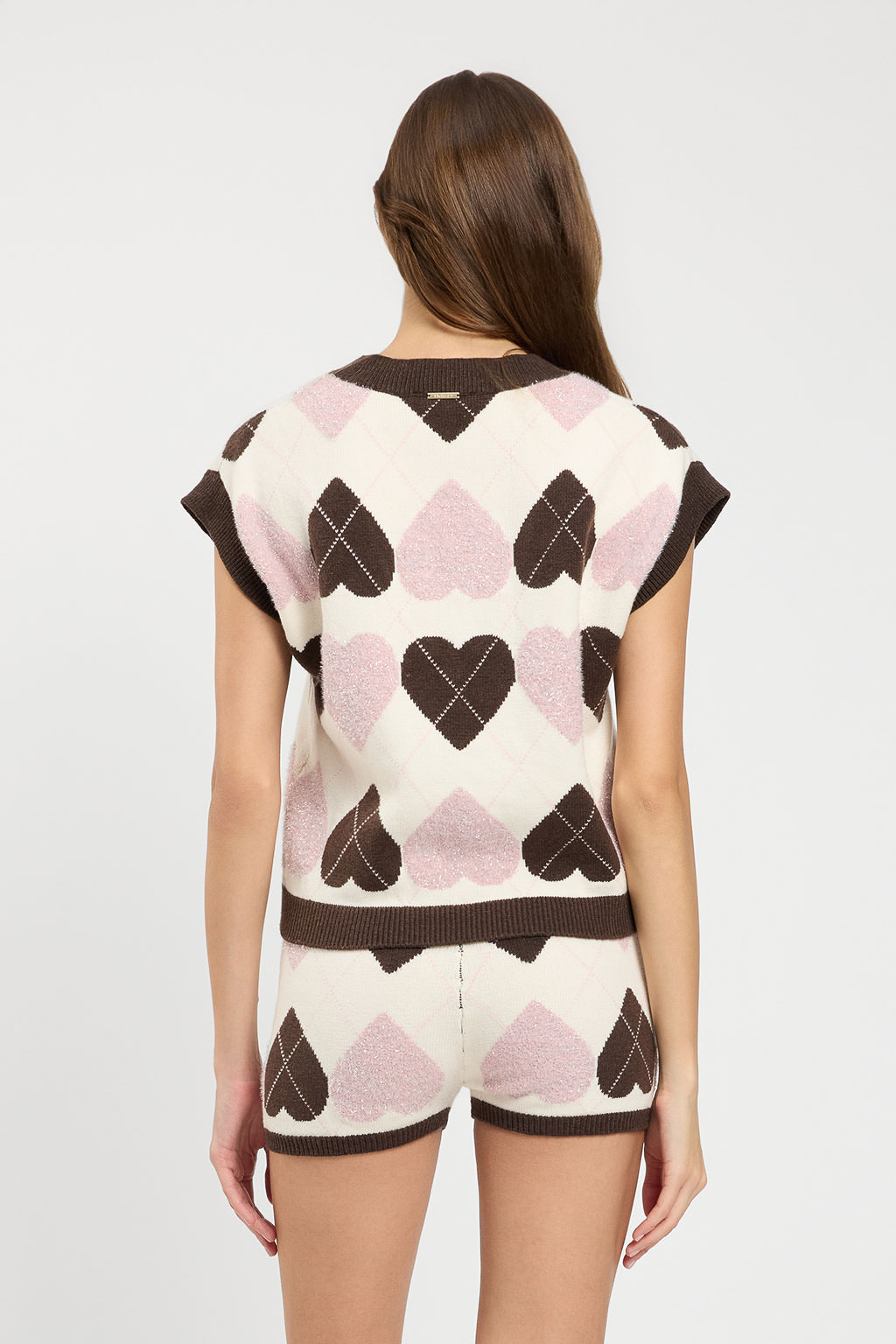 TWINSET – Gilet "Jacquard Cuore" in Maglia Piquet a Disegno Check - immagine 3