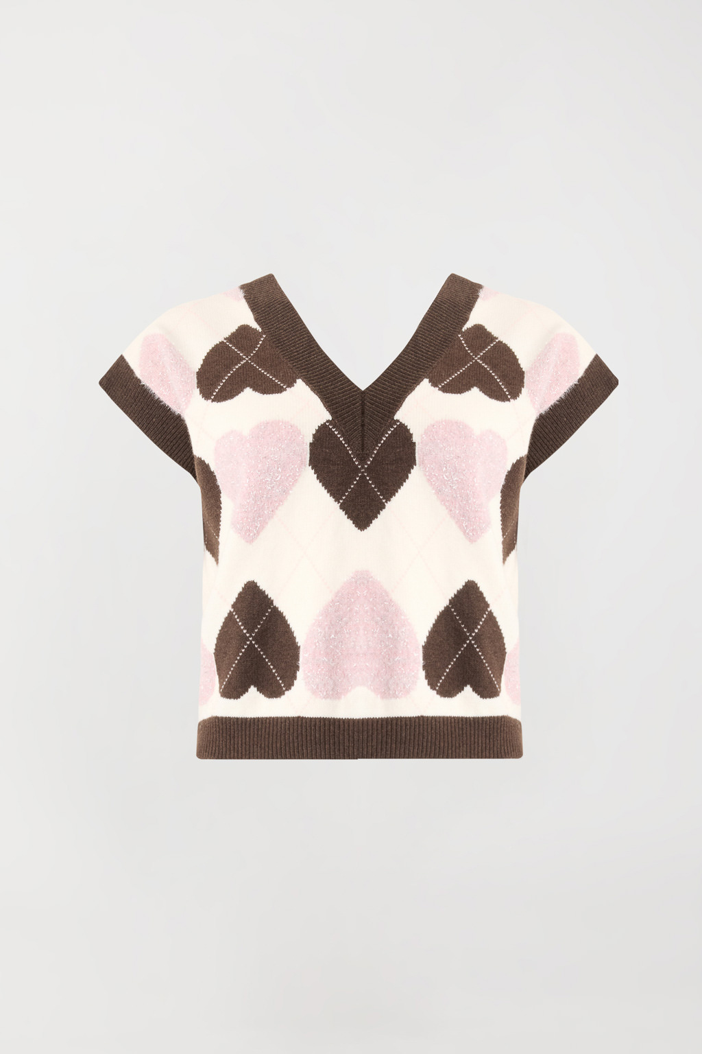 TWINSET – Gilet "Jacquard Cuore" in Maglia Piquet a Disegno Check - immagine 4