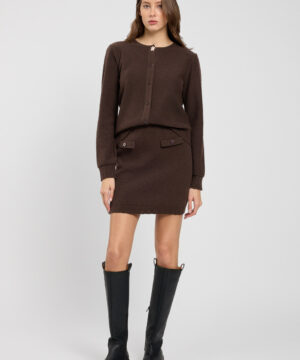 Gonna da donna in maglia marchio TWINSET colore mocha lavorata a punto piquet con patte decorative frontali e bottone in tinta su Origami Store