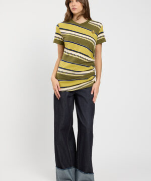 Jeans da donna a zampa marchio TWINSET colore blu indaco in puro cotone con risvolto al fondo su Origami Store