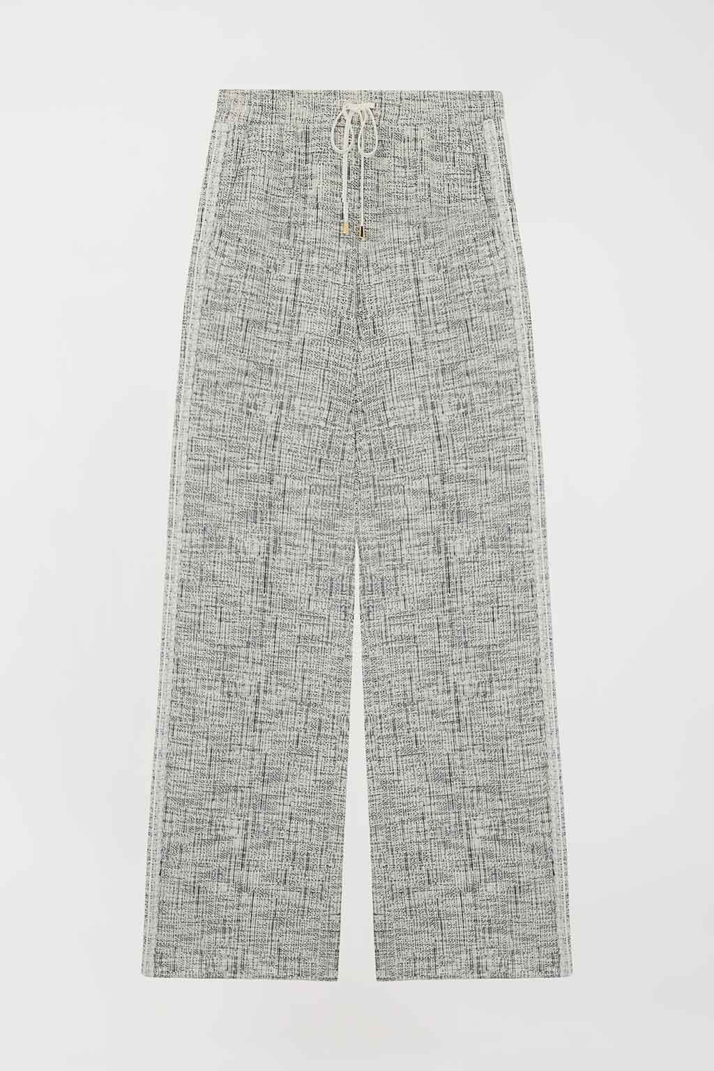 Twinset – Pantaloni "Tweed Off White / Nero" in Felpa Intrecciata - immagine 4