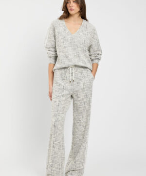 Pantaloni da donna in felpa marca TWINSET colore tweed off white e nero con texture intrecciata e banda laterale su Origami Store