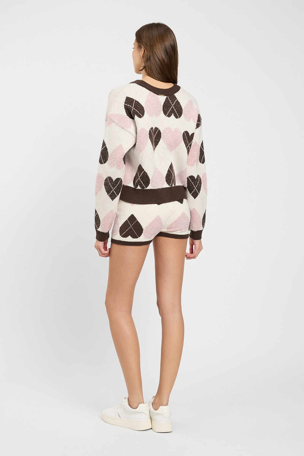 TWINSET – Shorts "Jacquard Cuore" in Maglia a Disegno Check - immagine 3