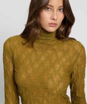 Alternative view of TWINSET – Top Dolcevita "Shiny Oil" in Pizzo Stretch con Collo Alto