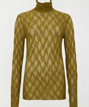 TWINSET – Top Dolcevita "Shiny Oil" in Pizzo Stretch con Collo Alto - immagine 4