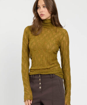 Top dolcevita da donna marchio TWINSET colore shiny oil in pizzo stretch trasparente con collo alto su Origami Store