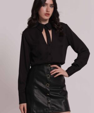Mimì Muà Firenze – Camicia in Georgette "Nero" Made in Italy con Dettaglio Cut-Out - immagine 3