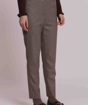 Mimì Muà Firenze – Pantalone a Sigaretta "Bordeaux / Beige" in Pied-de-Poule Lurex Made in Italy - immagine 4