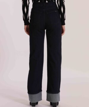 Mimì Muà Firenze – Jeans a Palazzo "Blu Scuro" Wide Leg Made in Italy in Cotone Stretch con Risvolto - immagine 6