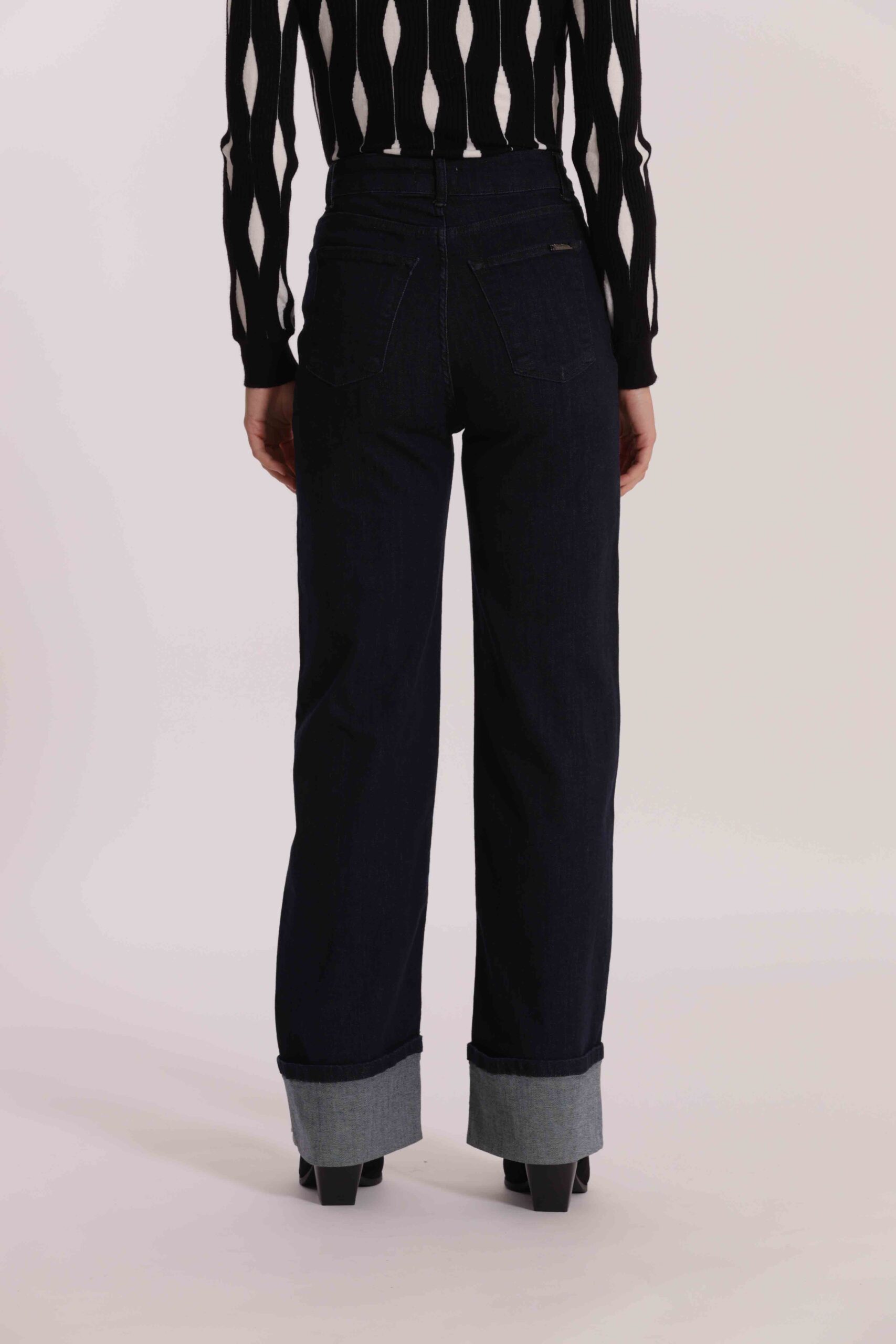Mimì Muà Firenze – Jeans a Palazzo "Blu Scuro" Wide Leg Made in Italy in Cotone Stretch con Risvolto - immagine 6