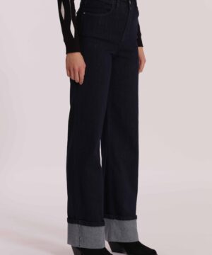 Mimì Muà Firenze – Jeans a Palazzo "Blu Scuro" Wide Leg Made in Italy in Cotone Stretch con Risvolto - immagine 5