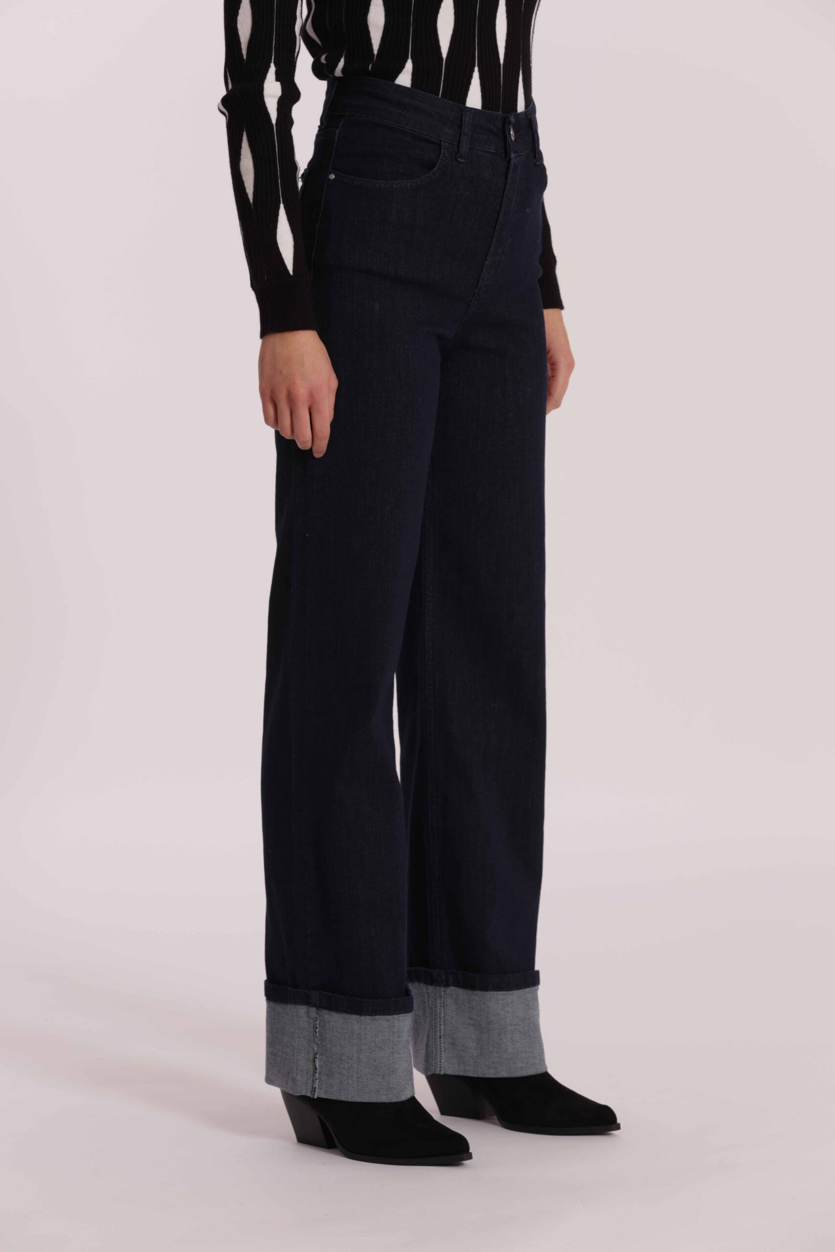 Mimì Muà Firenze – Jeans a Palazzo "Blu Scuro" Wide Leg Made in Italy in Cotone Stretch con Risvolto - immagine 5