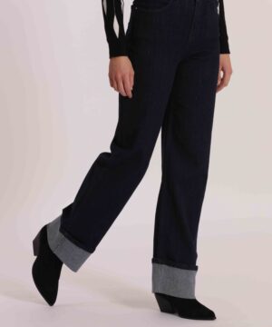 Mimì Muà Firenze – Jeans a Palazzo "Blu Scuro" Wide Leg Made in Italy in Cotone Stretch con Risvolto - immagine 4