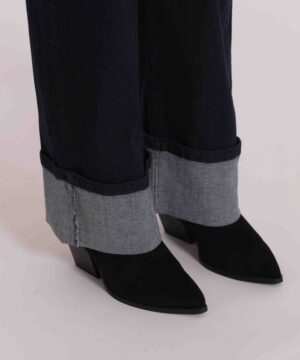 Alternative view of Mimì Muà Firenze – Jeans a Palazzo "Blu Scuro" Wide Leg Made in Italy in Cotone Stretch con Risvolto