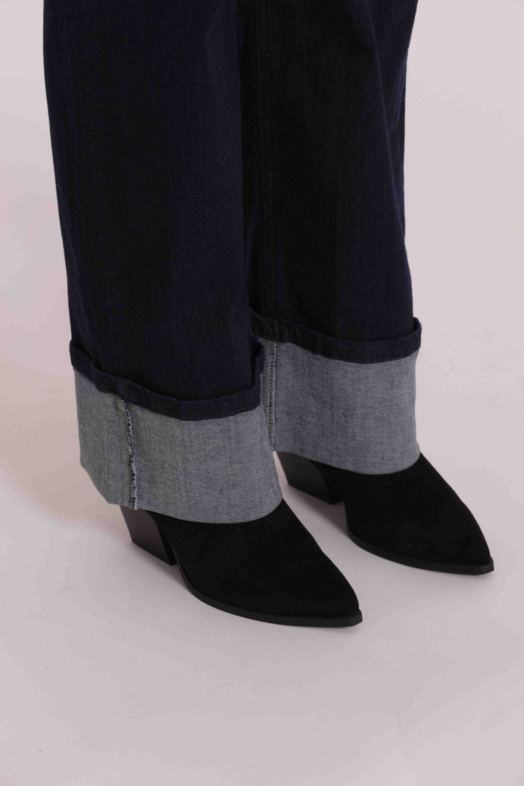 Mimì Muà Firenze – Jeans a Palazzo "Blu Scuro" Wide Leg Made in Italy in Cotone Stretch con Risvolto - immagine 2