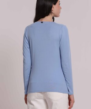 Mimì Muà Firenze – Blusa "Azzurro" in Viscosa Stretch Made in Italy con Scollo Drappeggiato - immagine 4