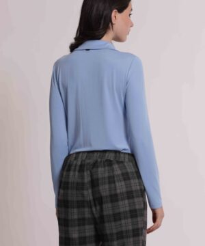 Mimì Muà Firenze – Body Camicia "Azzurro" in Viscosa Stretch Made in Italy - immagine 4