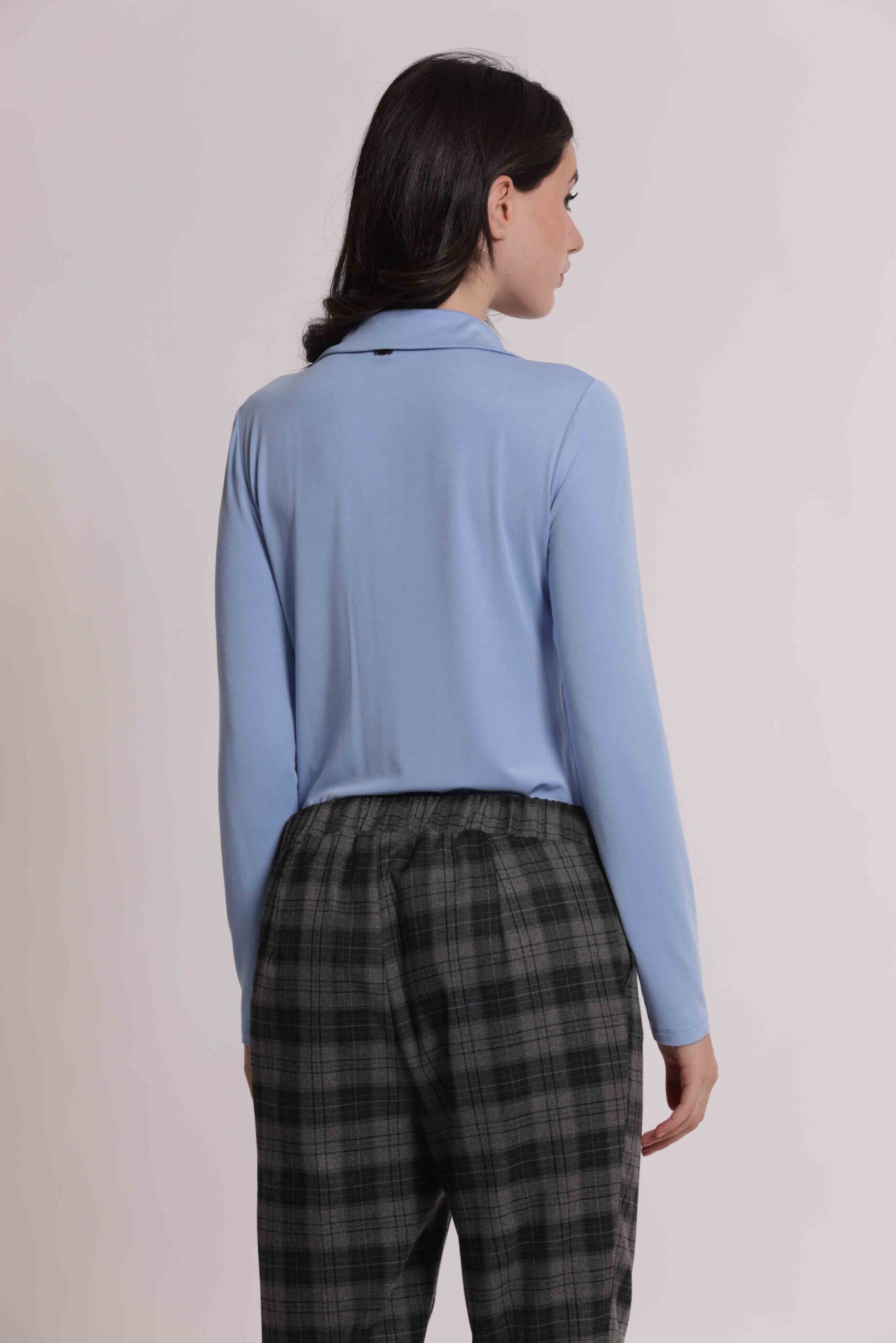 Mimì Muà Firenze – Body Camicia "Azzurro" in Viscosa Stretch Made in Italy - immagine 4