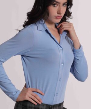 Alternative view of Mimì Muà Firenze – Body Camicia "Azzurro" in Viscosa Stretch Made in Italy
