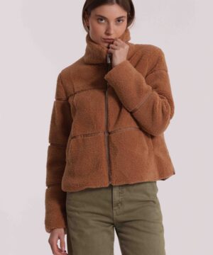 Mimì Muà Firenze – Giubbotto Corto Effetto Montone "Cammello" con Inserti in Nylon - immagine 5