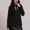 Camicia da donna elegante in georgette colore nero marchio Mimì Muà Firenze Made in Italy con dettaglio cut-out frontale e polsini alti su Origami Store