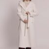 Cappotto lungo da donna colore panna marchio Mimì Muà Firenze Made in Italy in panno di viscosa con cintura e cappuccio su Origami Store